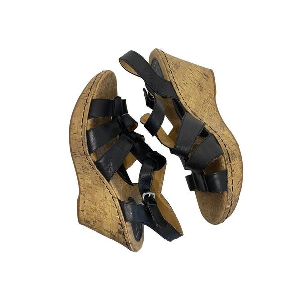 Born Concepts Black Leather Wedge Sandals - Picture 2 of 13